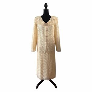 Anna Rossi Ivory Crochet 2pc Suit Skirt w/Portrait Collar, Rhinestones, Size 18